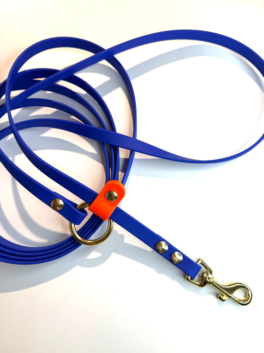Laisse Kit Main Libre MINI -Biothane- bleu roi et orange néon