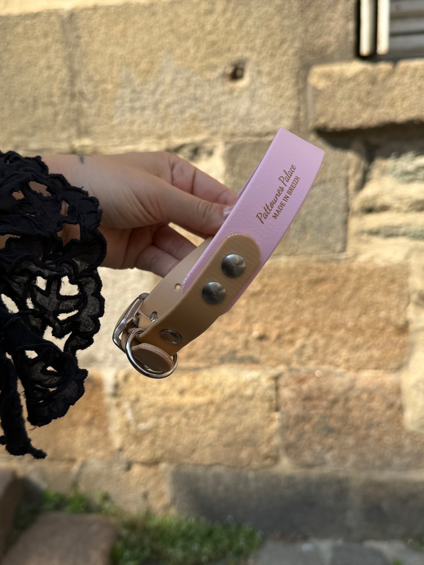 Collier Duo en Biothane- Rose pastel & Or light