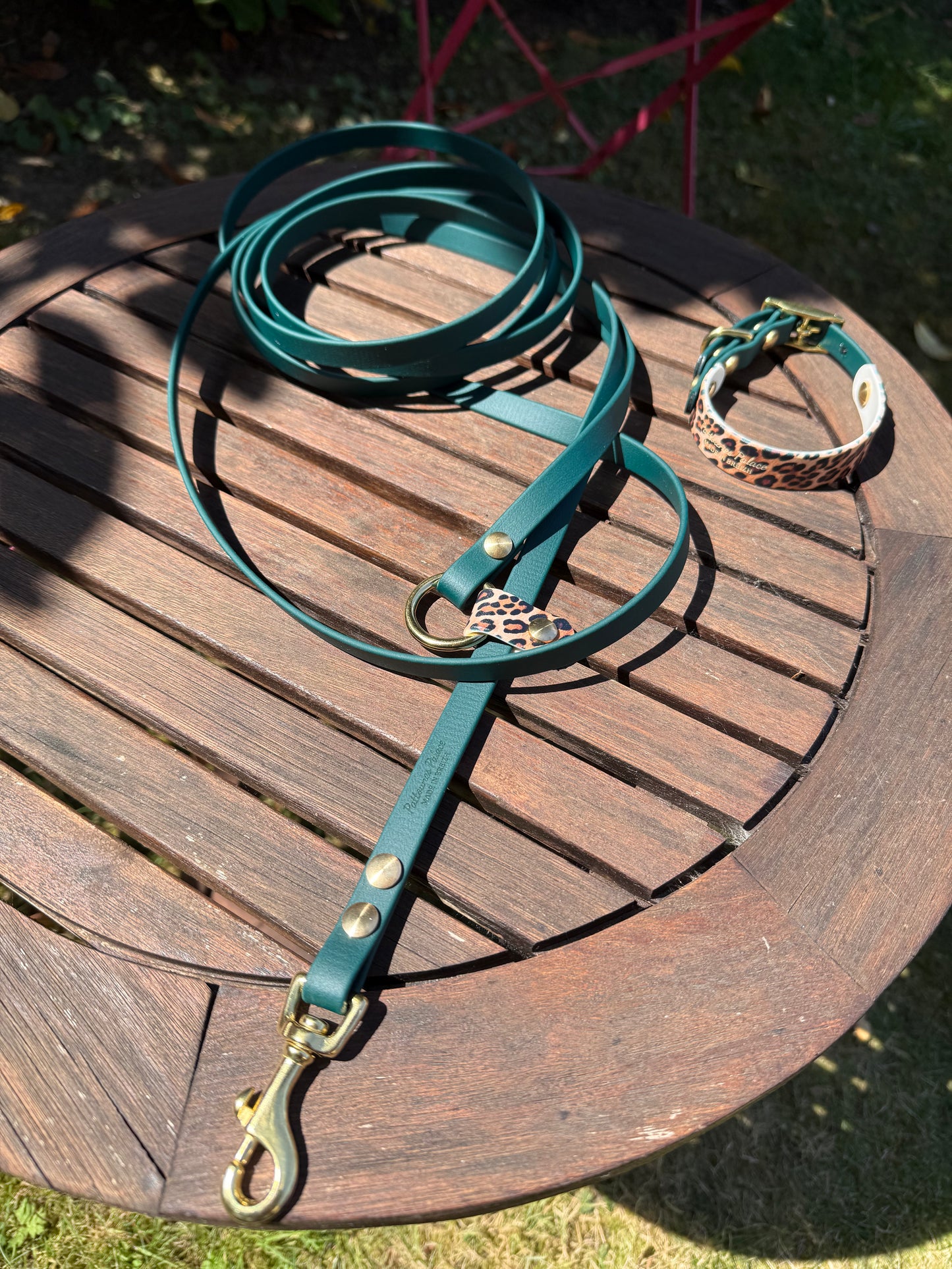 Laisse Kit Main Libre MINI -Biothane- vert sapin & léopard
