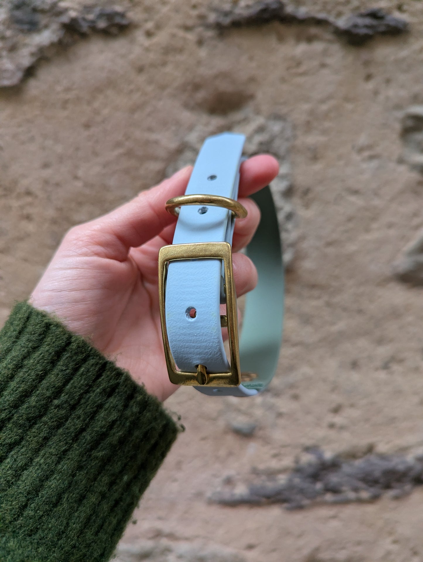 Collier Biothane - Vert sauge & Bleu ciel