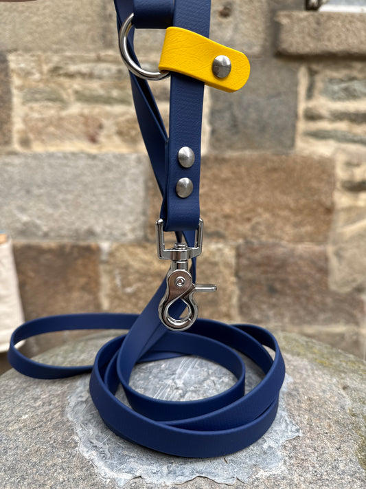 Laisse kit main libre -Biothane- Navy et jaune