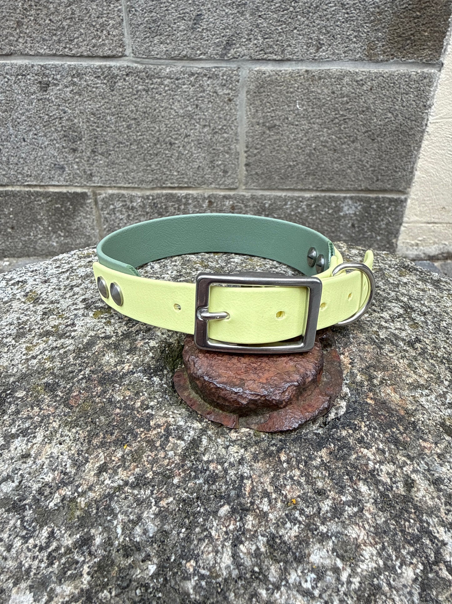 Collier Duo en Biothane-jaune pastel & vert sauge