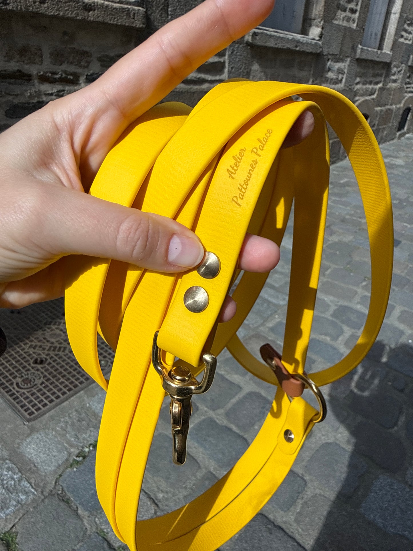 Laisse kit main libre -Biothane- jaune et camel