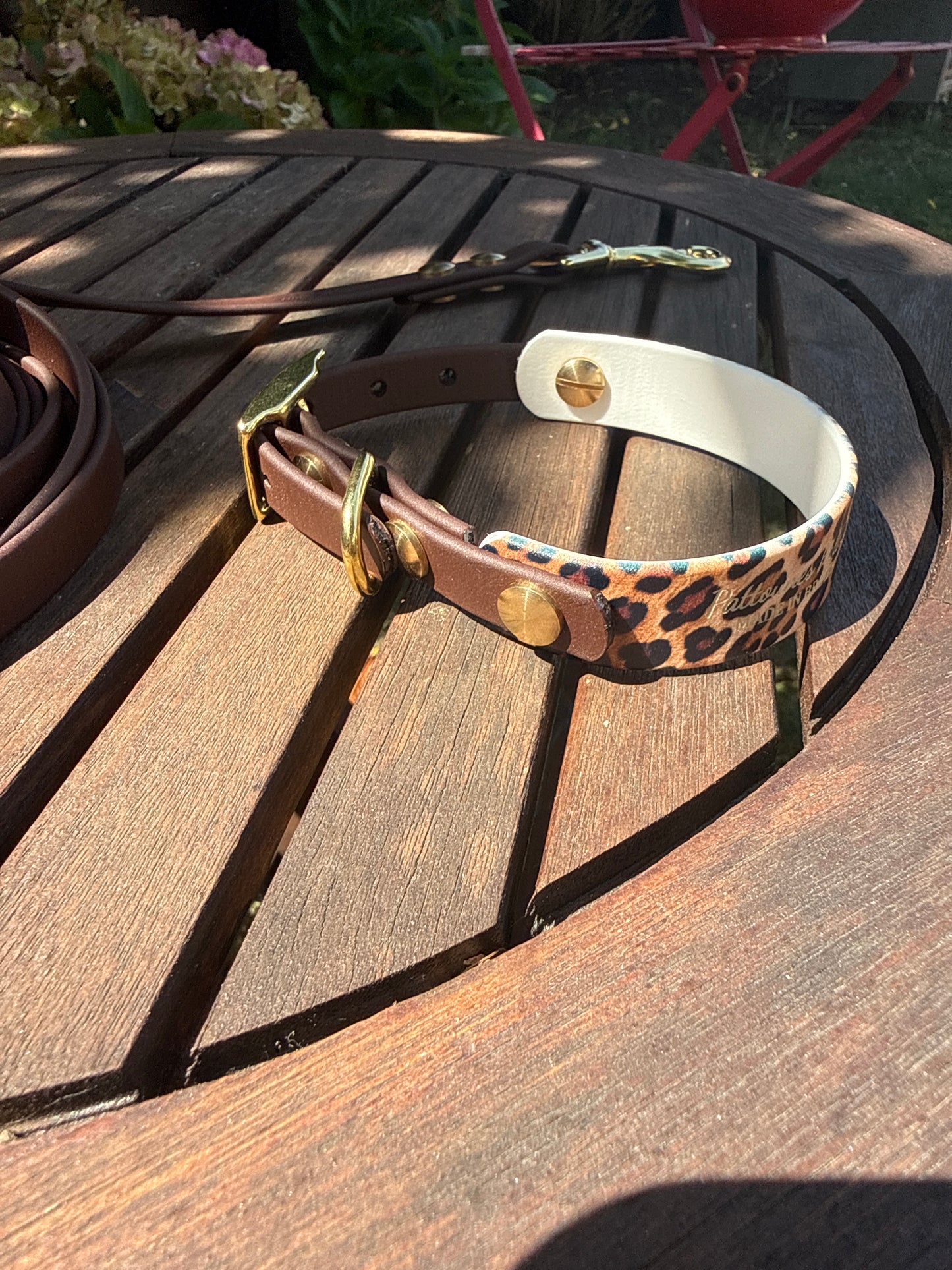 Collier Duo Mini -Biothane marron foncé & léopard