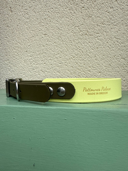 Collier Duo en Biothane- Jaune pastel & kaki