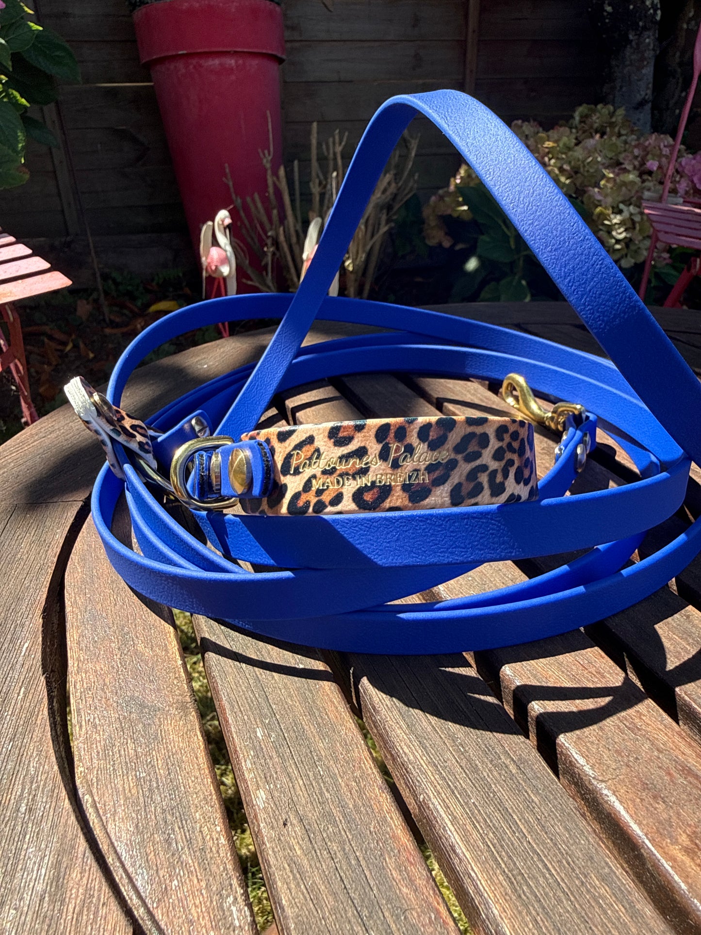 Collier Duo Mini -Biothane bleu roi & léopard