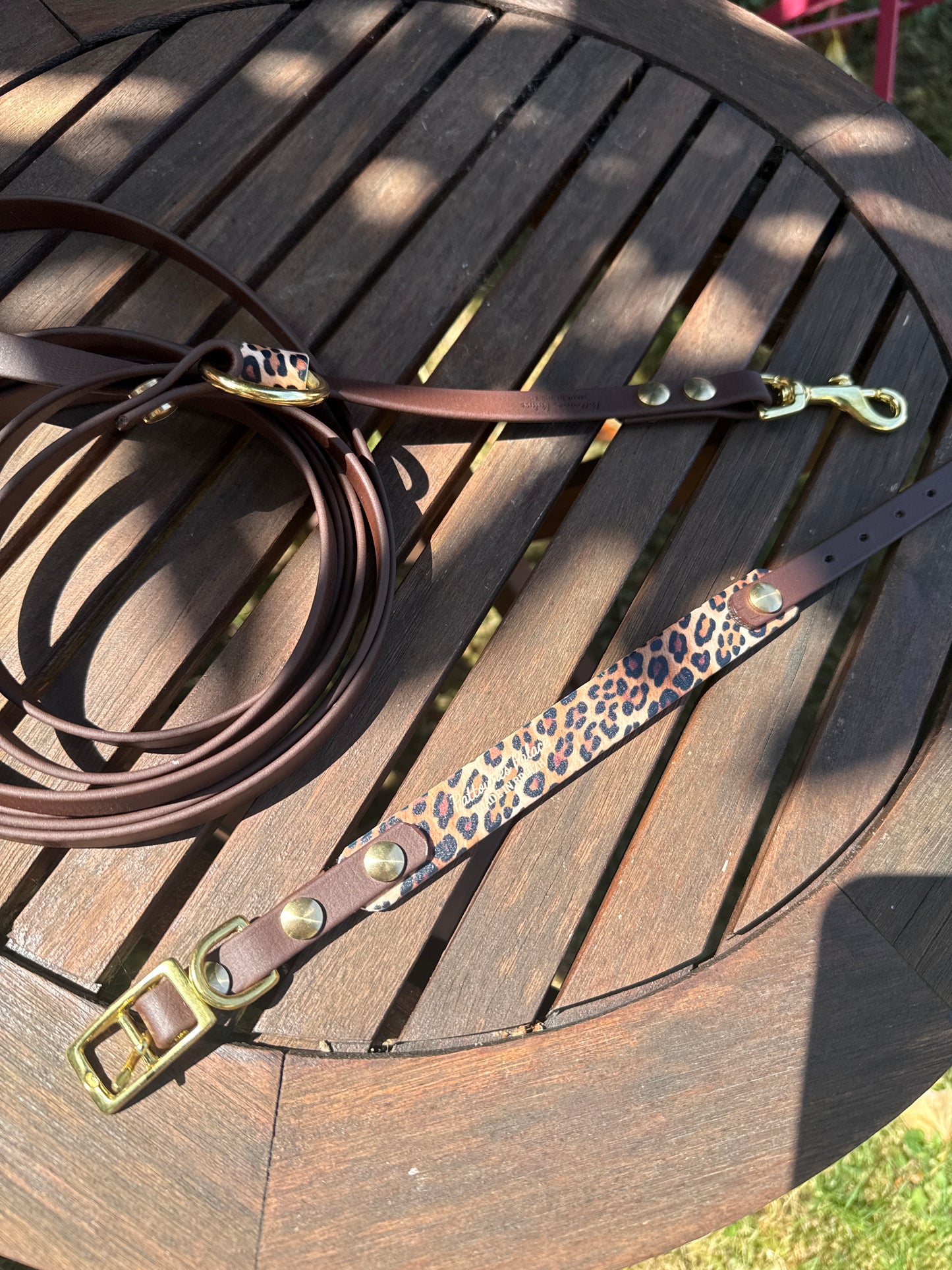 Collier Duo Mini -Biothane marron foncé & léopard