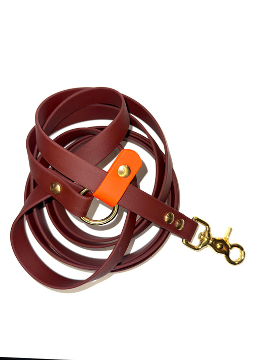 Laisse kit main libre - Chocolat & Orange néon 3m en Biothane