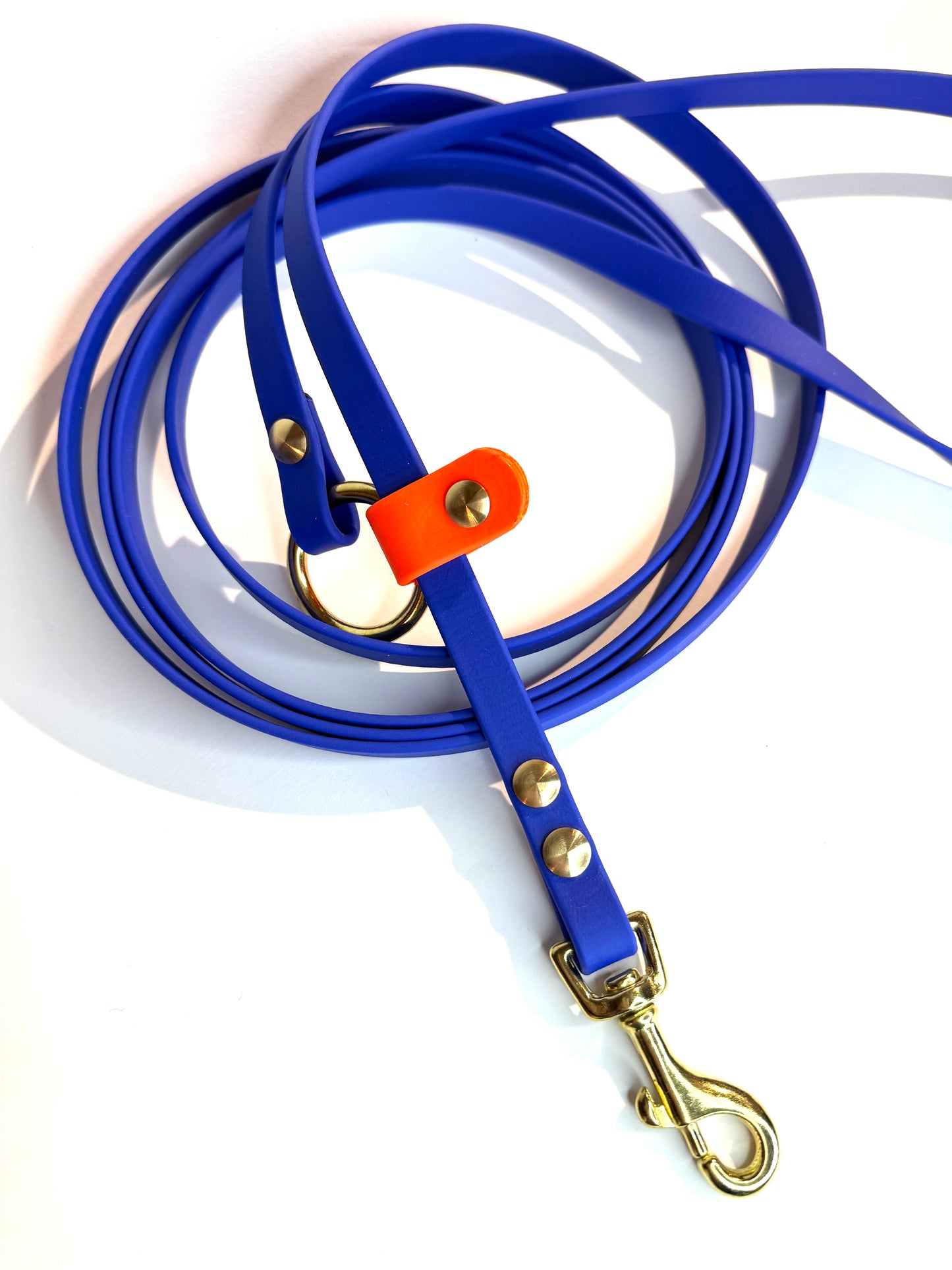 Laisse Kit Main Libre MINI -Biothane- bleu roi et orange néon