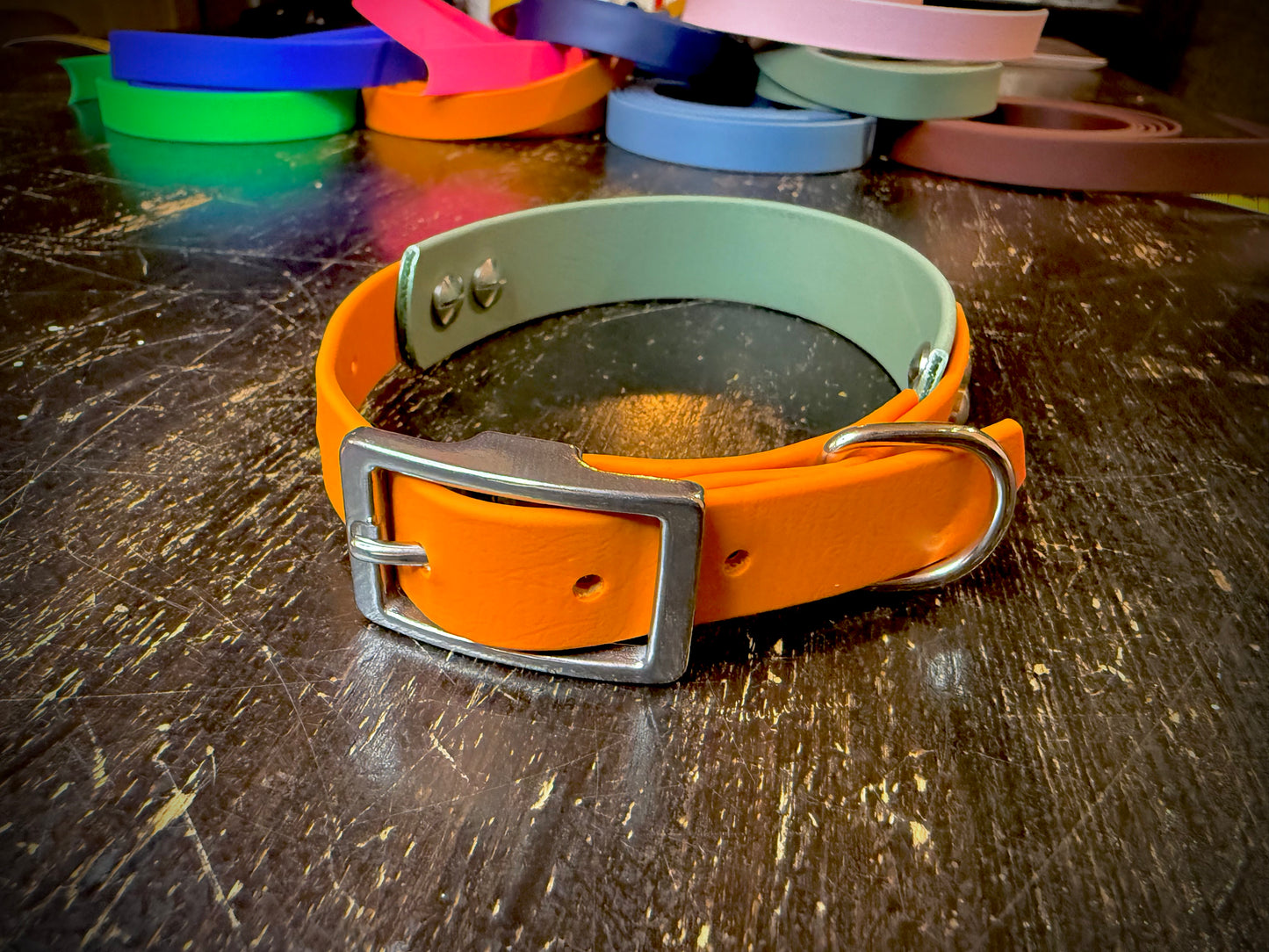 Collier Duo en Biothane -vert sauge & Abricot