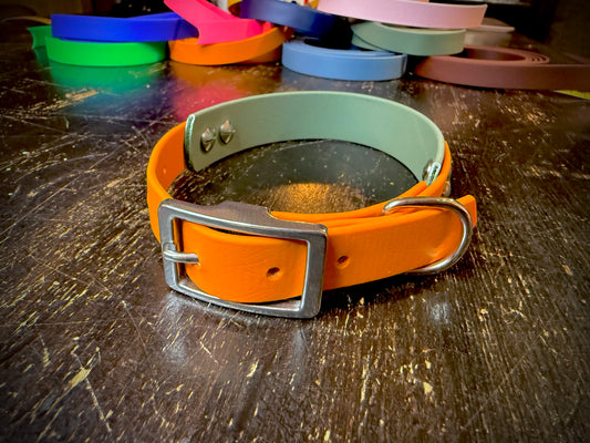 Collier Duo en Biothane -vert sauge & Abricot