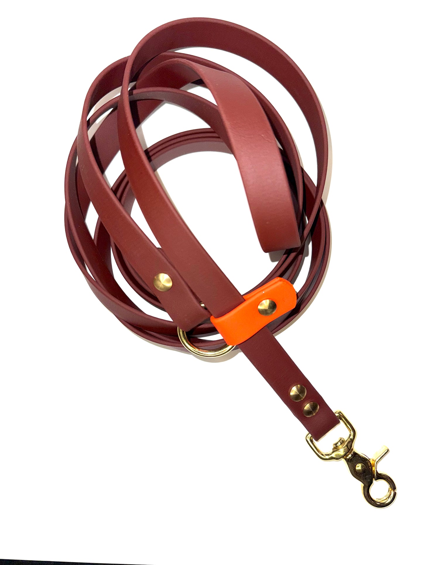 Laisse kit main libre - Chocolat & Orange néon 3m en Biothane