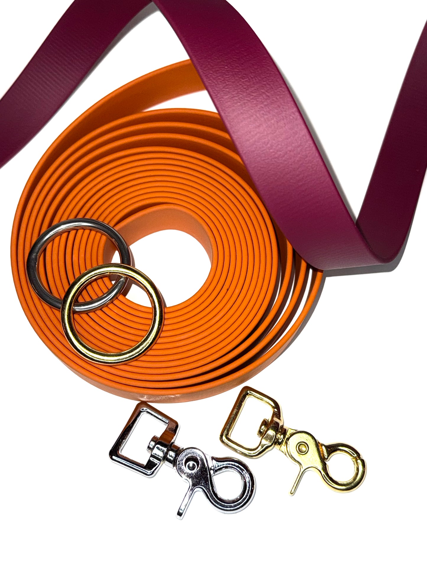 Laisse kit main libre -Biothane- abricot et lie de vin