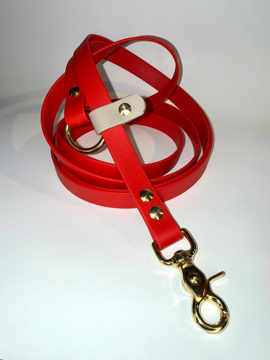 Laisse kit main libre -Biothane- rouge et gris taupe