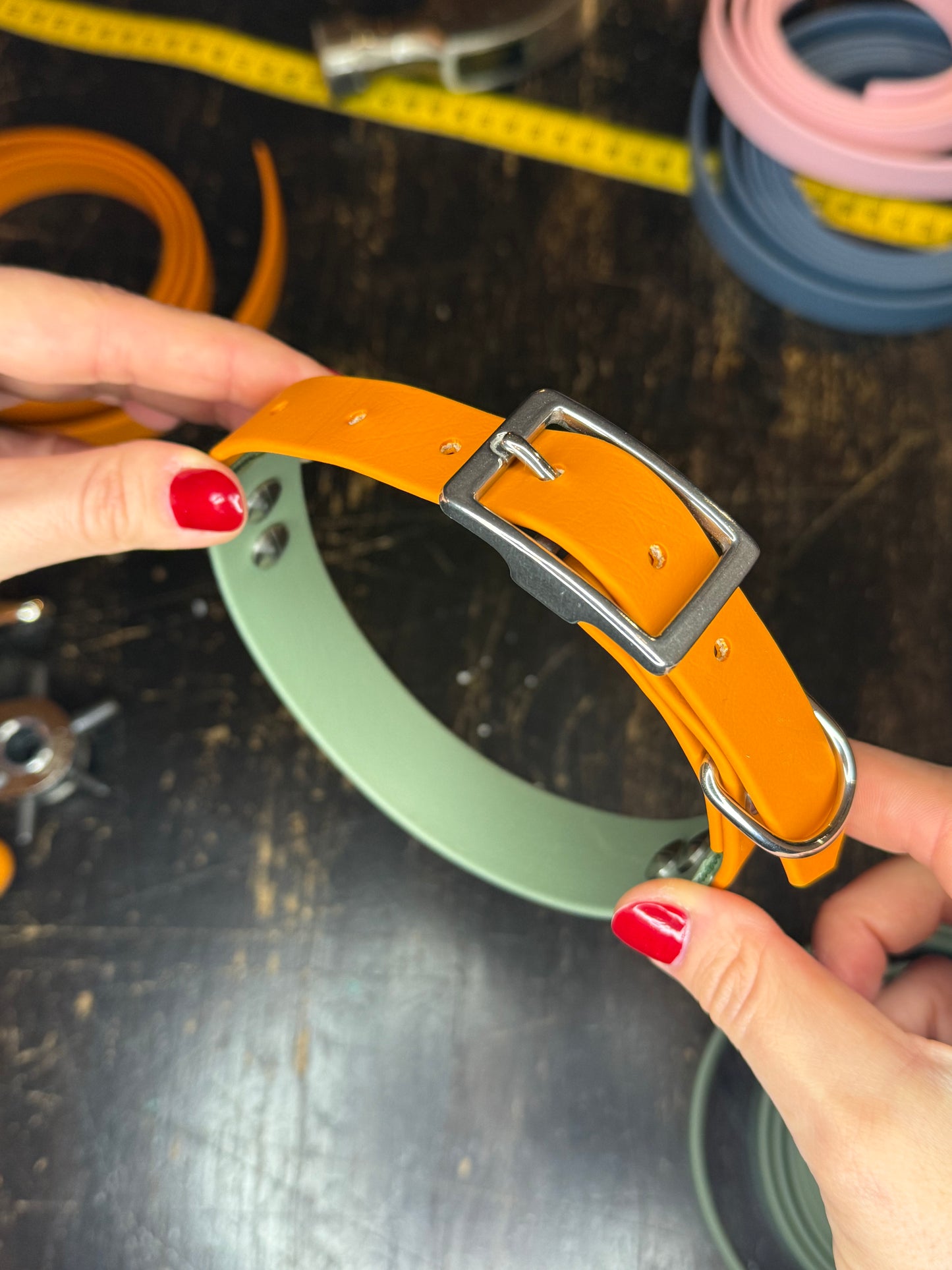 Collier Duo en Biothane -vert sauge & Abricot