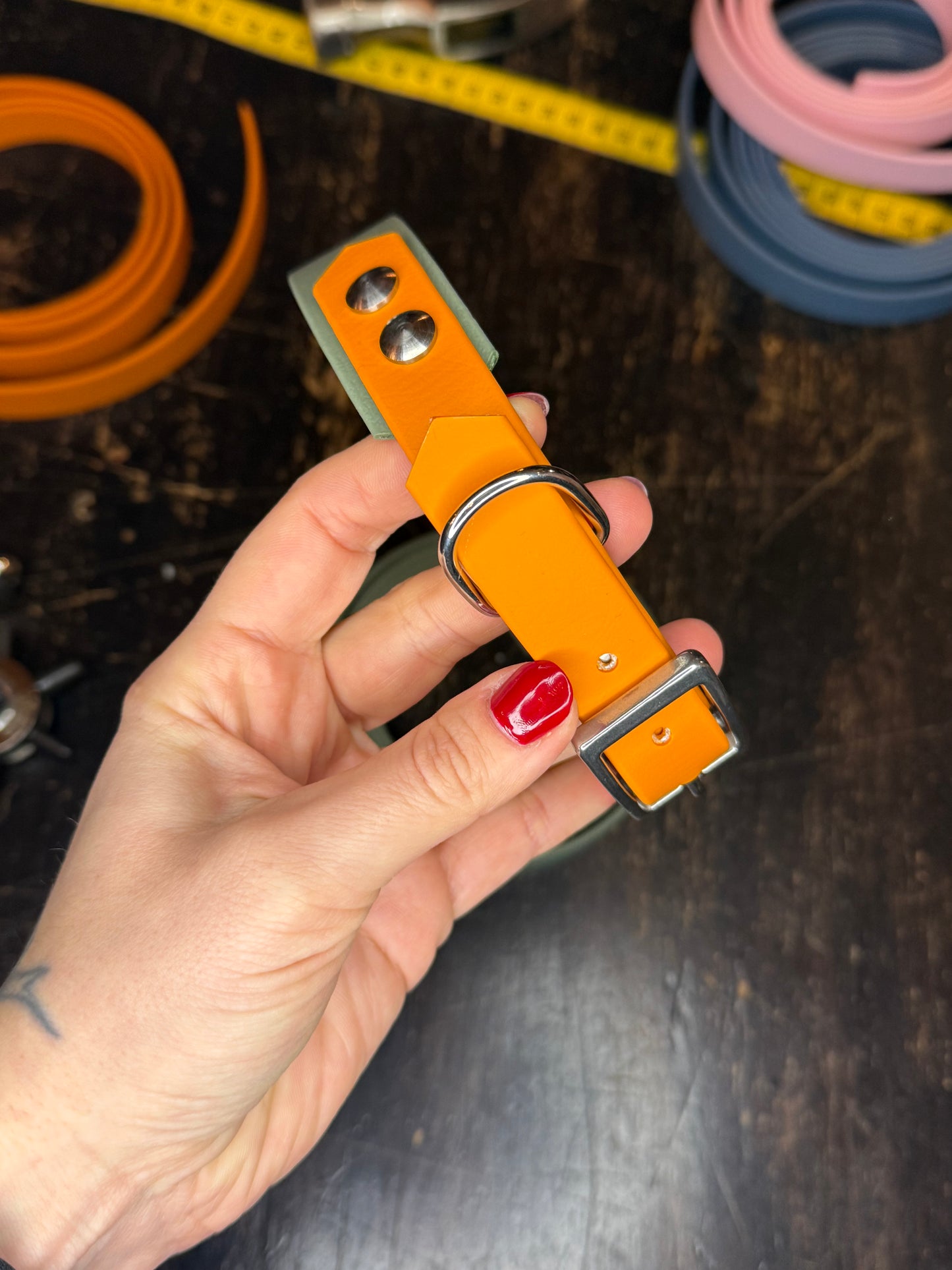 Collier Duo en Biothane -vert sauge & Abricot