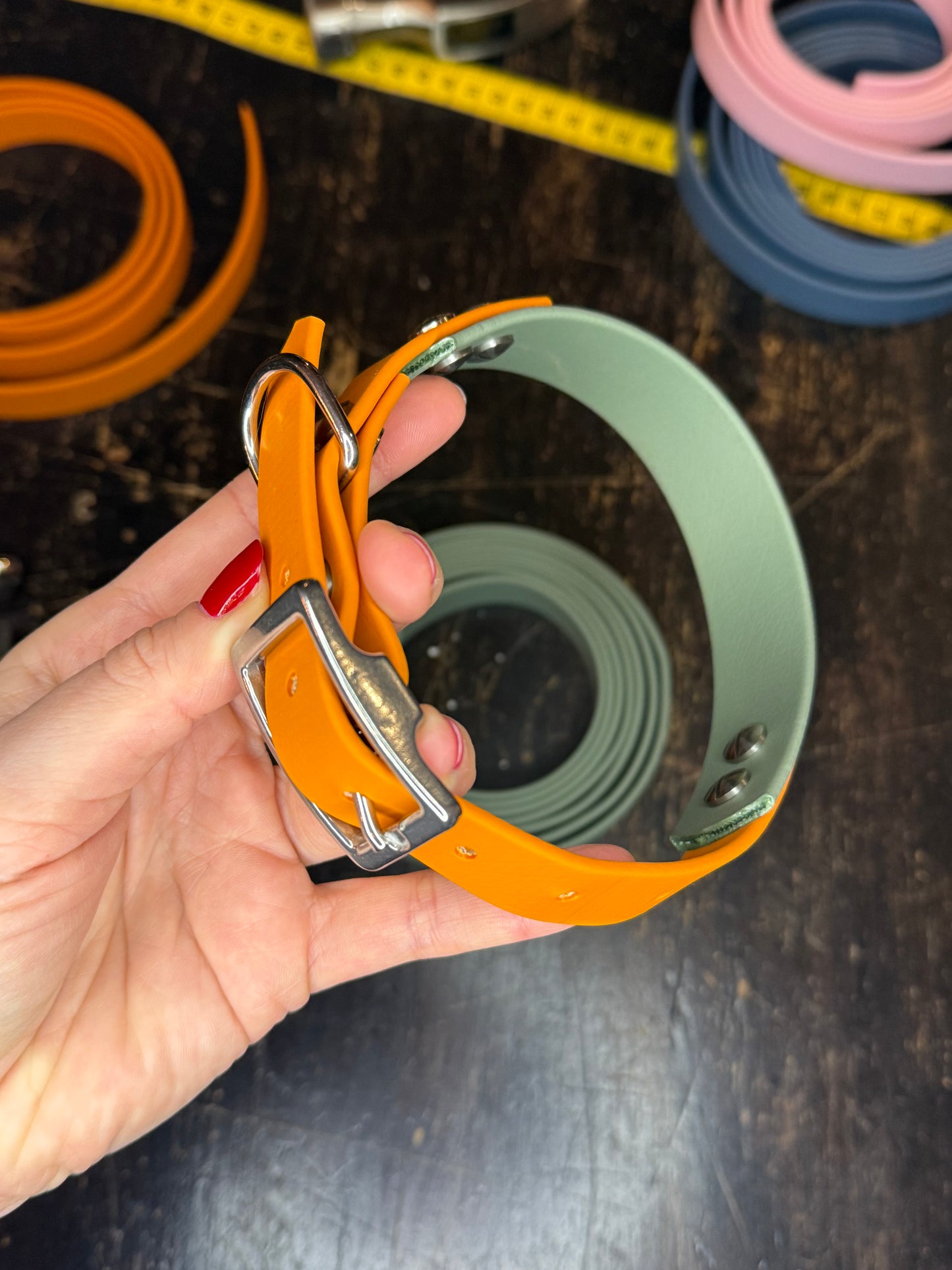 Collier Duo en Biothane -vert sauge & Abricot