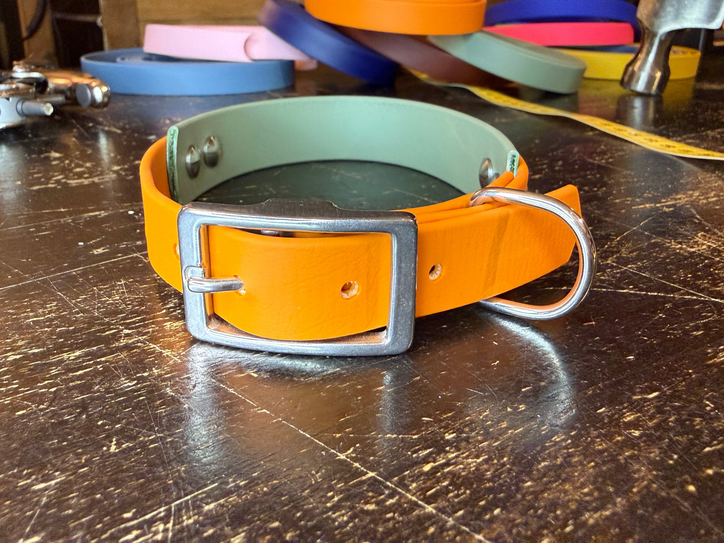 Collier Duo en Biothane -vert sauge & Abricot