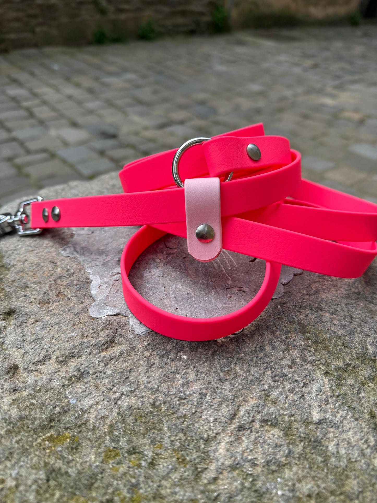 Laisse kit main libre -Biothane- Rose néon