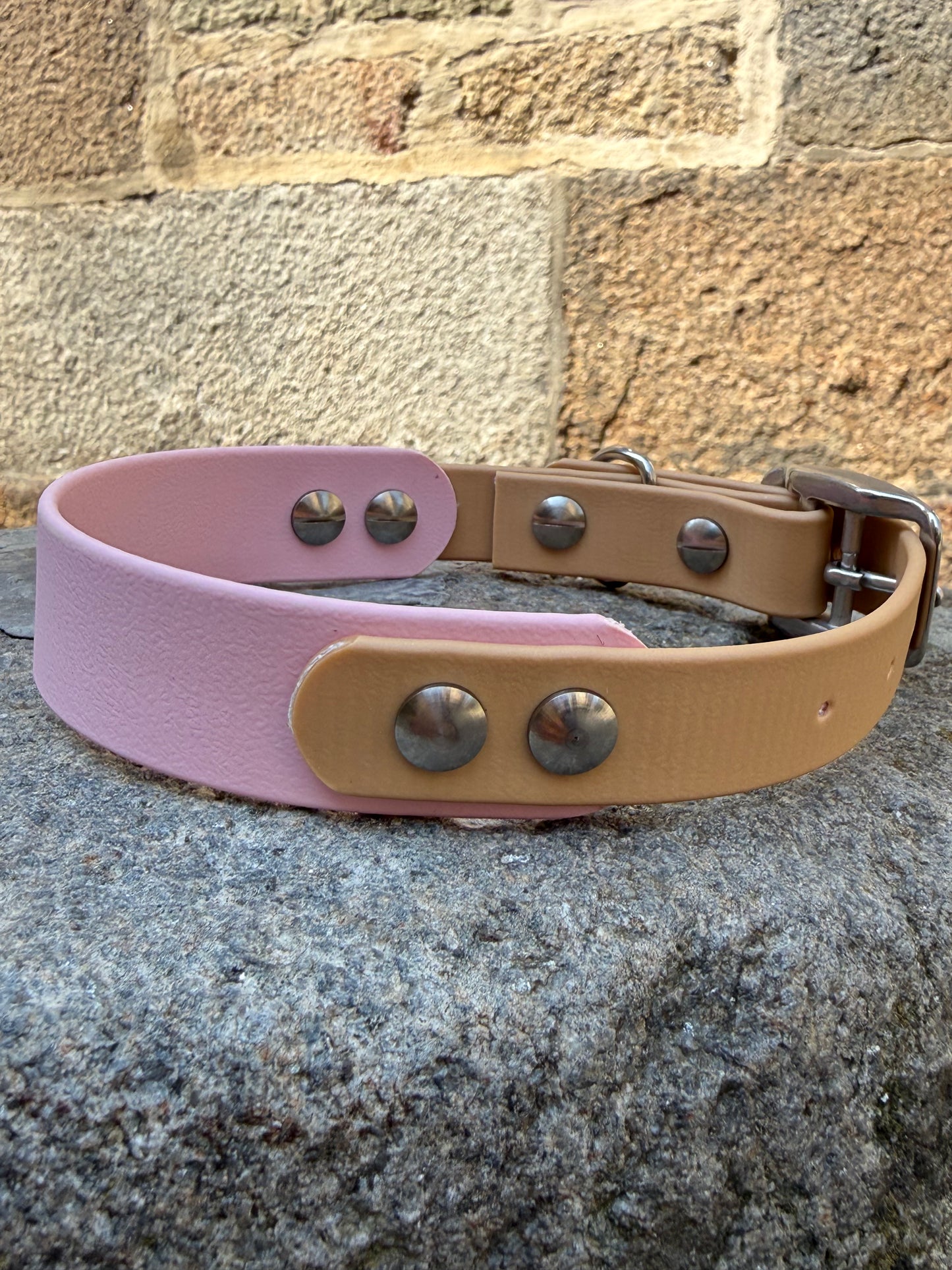Collier Duo en Biothane- Rose pastel & Or light