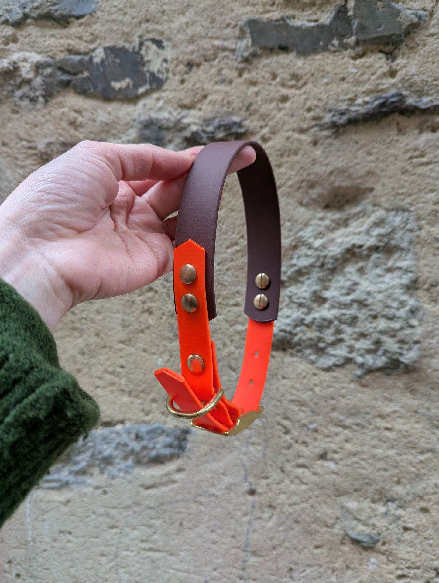 Collier Biothane - Marron & Orange néon
