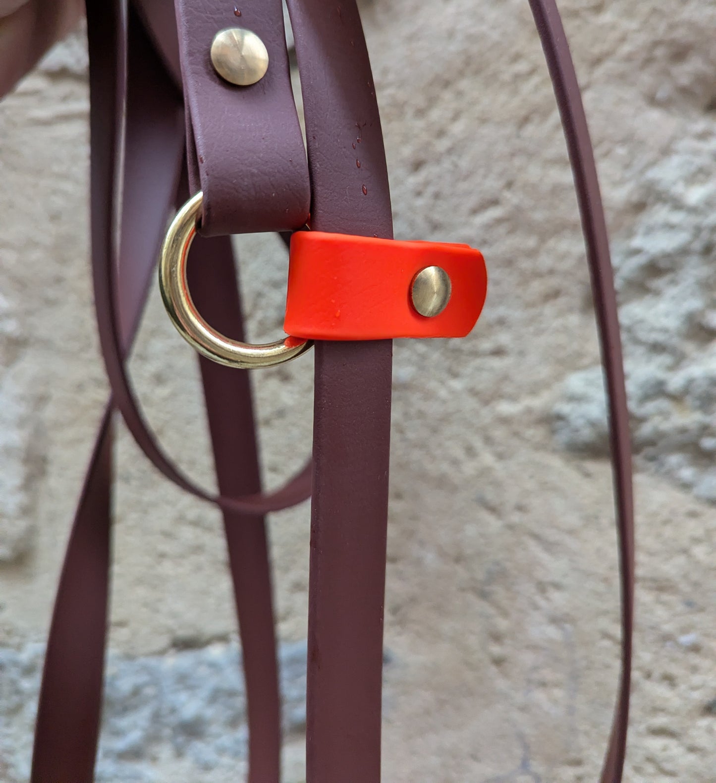 Laisse kit main libre - Chocolat & Orange néon 3m en Biothane