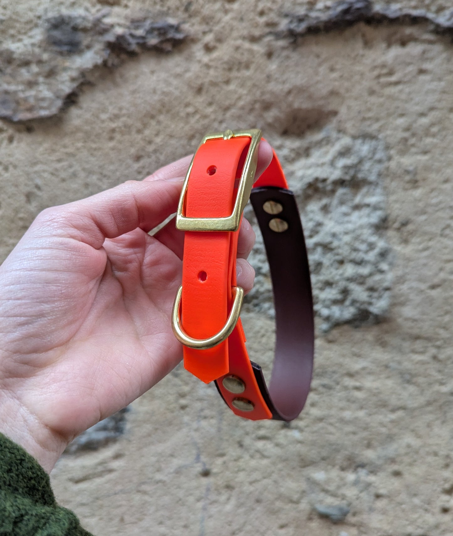 Collier Biothane - Marron & Orange néon